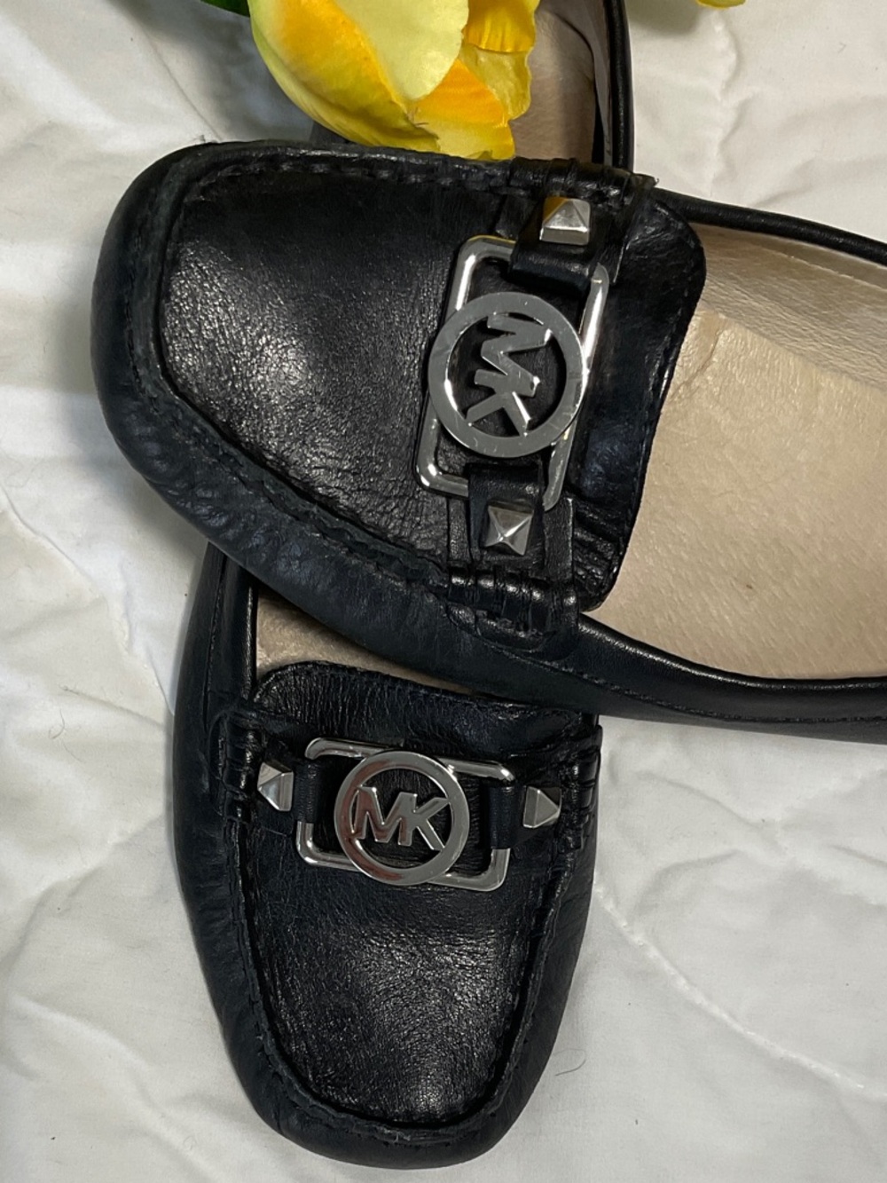Michael Kors Black Leather MK Logo Loafers
